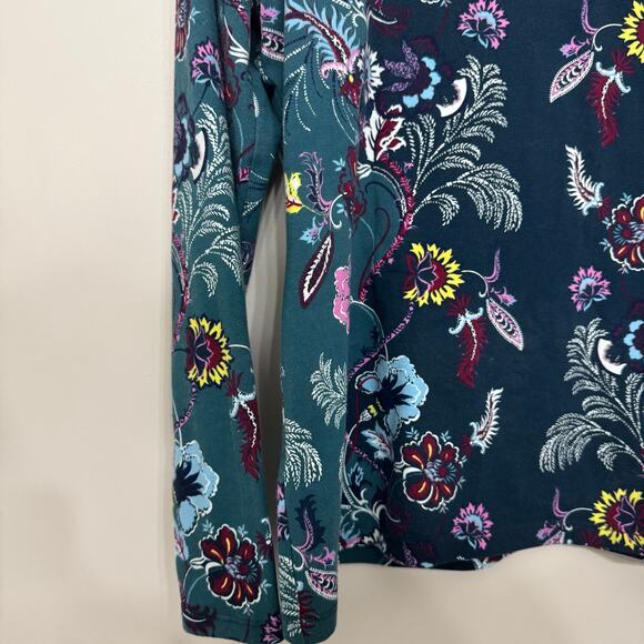 Talbots Top Size Large Petite Blue Teal Floral Boho Stretch Fairy Whimsigoth - Picture 4 of 10